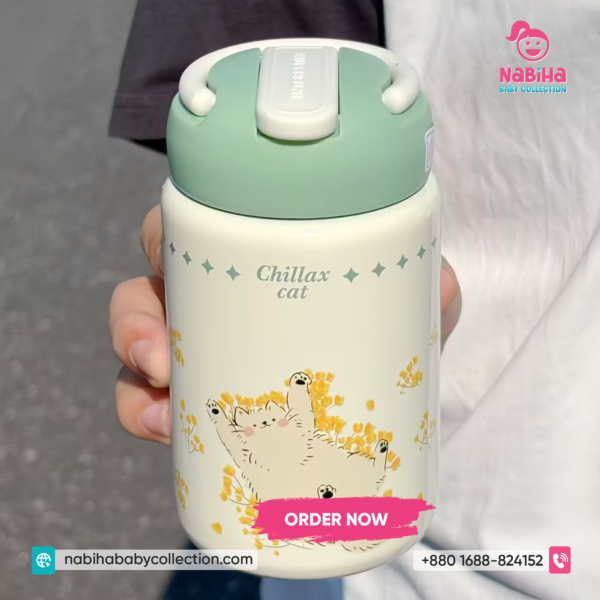 Cute Cat Kids Insulated Straw Water Bottle
