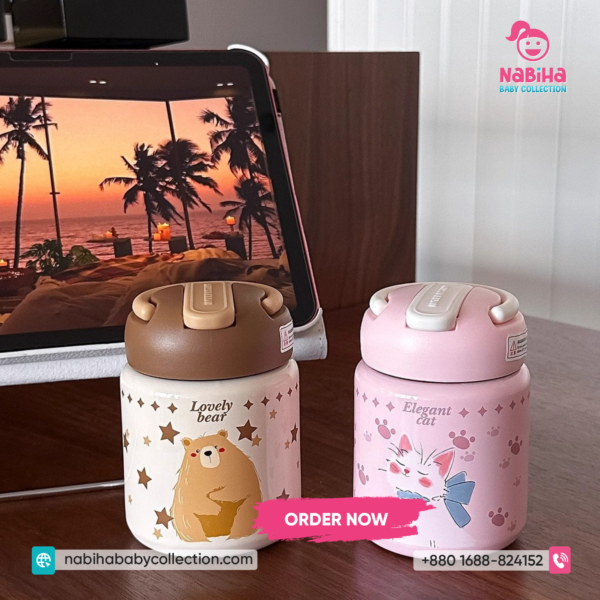Cute Cat Kids Insulated Straw Water Bottle