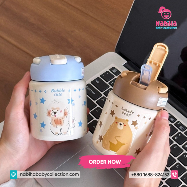 Cute Cat Kids Insulated Straw Water Bottle