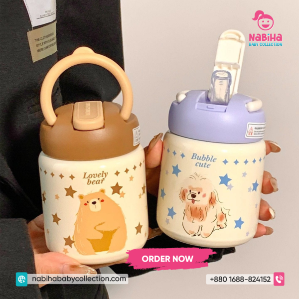 Cute Cat Kids Insulated Straw Water Bottle