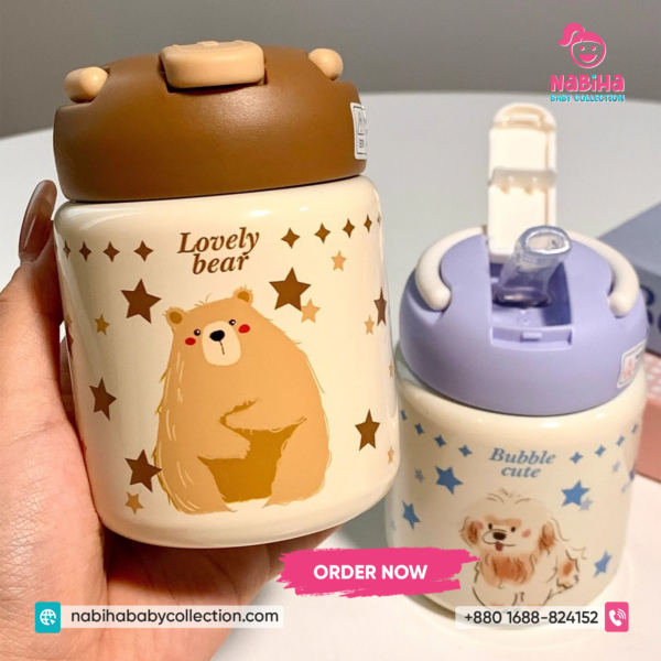 Cute Cat Kids Insulated Straw Water Bottle