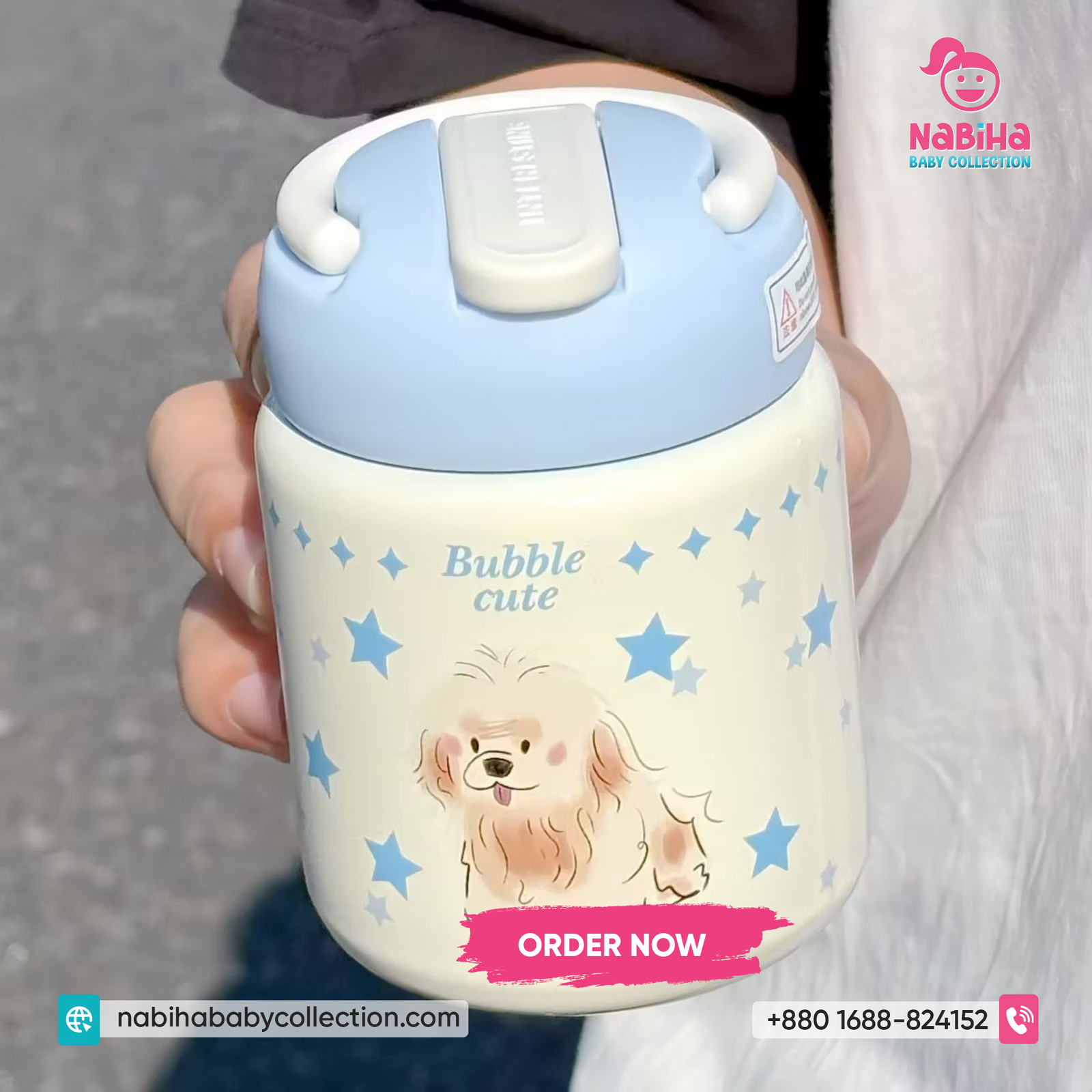 Cute Cat Kids Insulated Straw Water Bottle