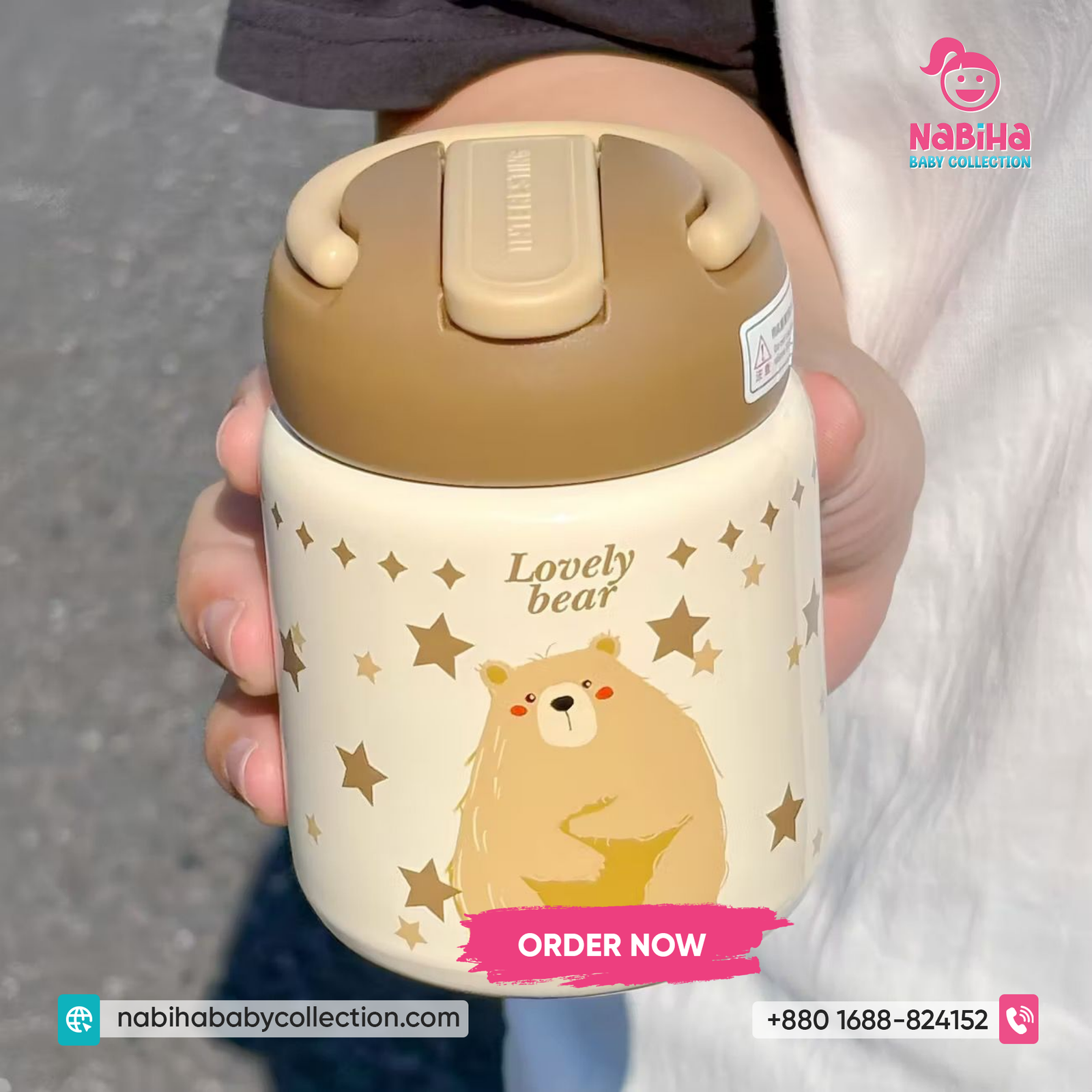 Cute Cat Kids Insulated Straw Water Bottle