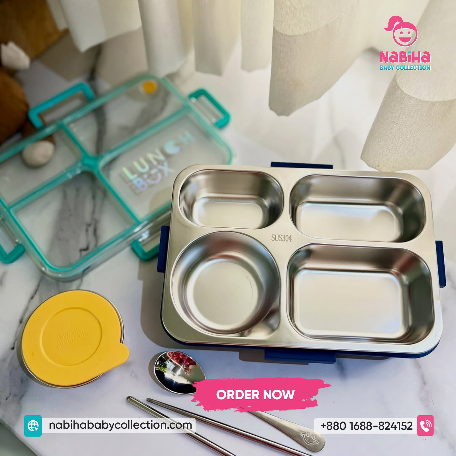 Kids Stainless Steel Lunch Box with 4 Compartments