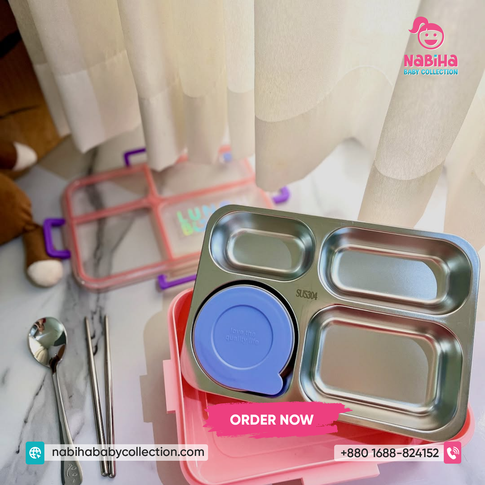 Kids Stainless Steel Lunch Box with 4 Compartments