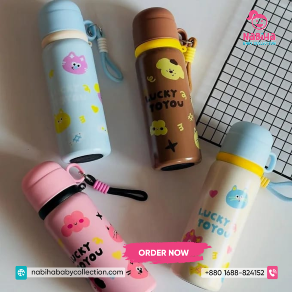 Cartoon Kids Stainless Steel Water Bottle with Strap