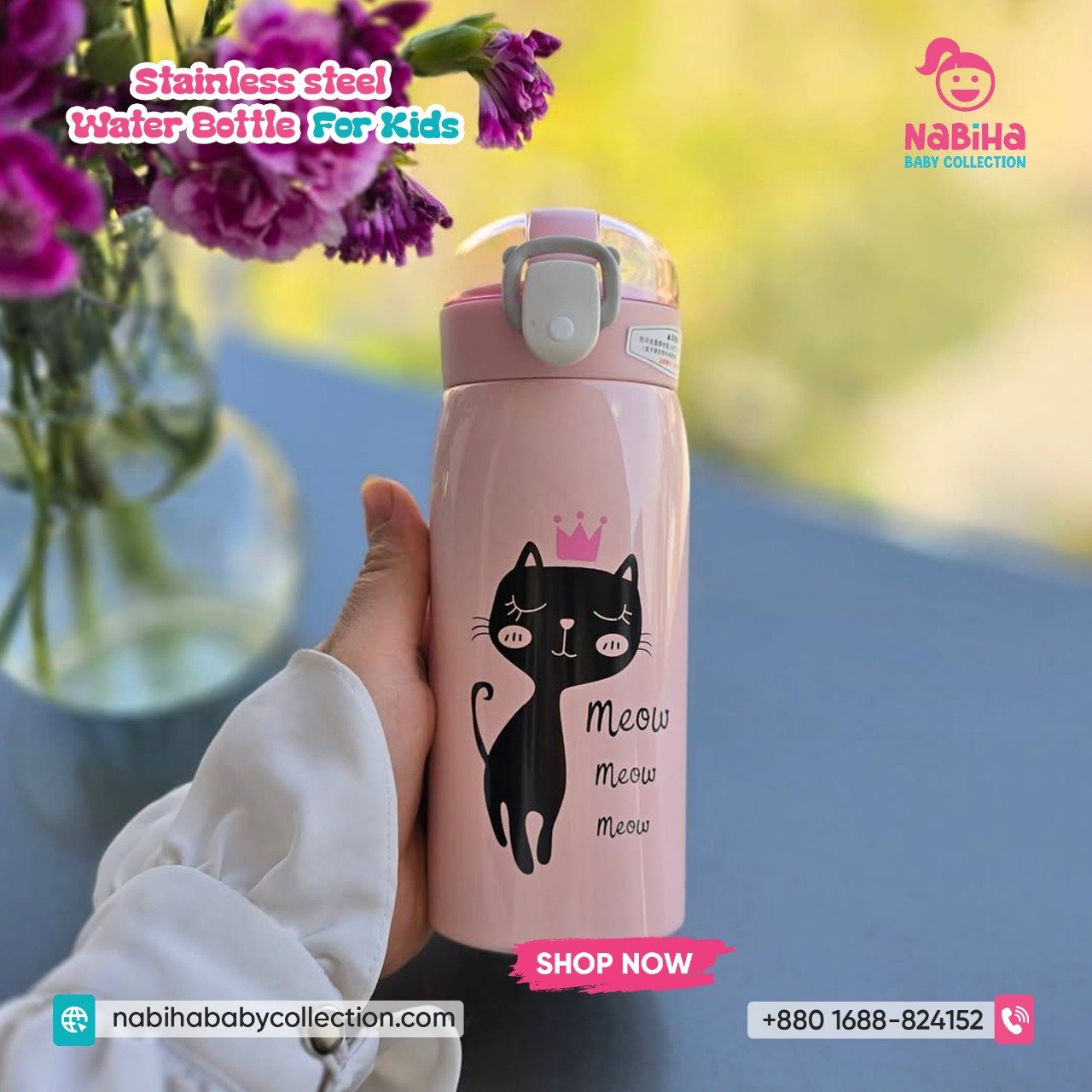 Cat Design Kids Stainless Steel Water Bottle