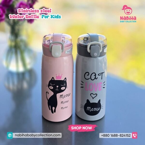 Cat Design Kids Stainless Steel Water Bottle (350-500ML)