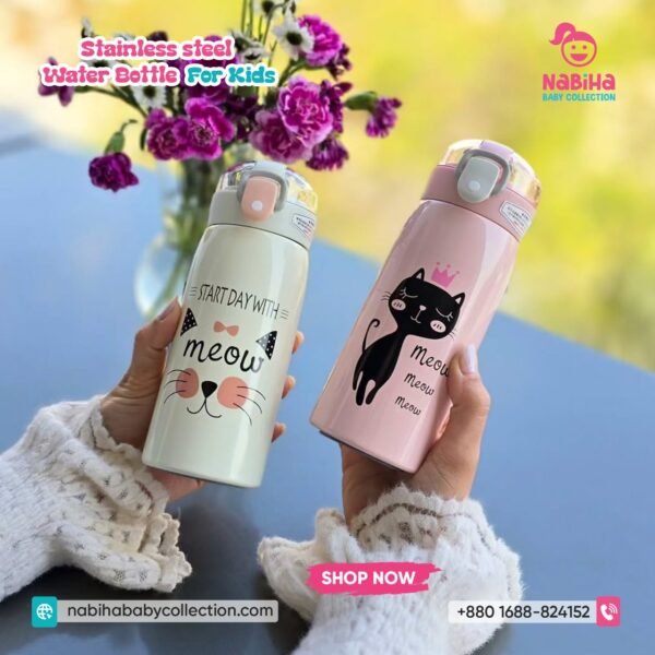 Cat Design Kids Stainless Steel Water Bottle (350-500ML)
