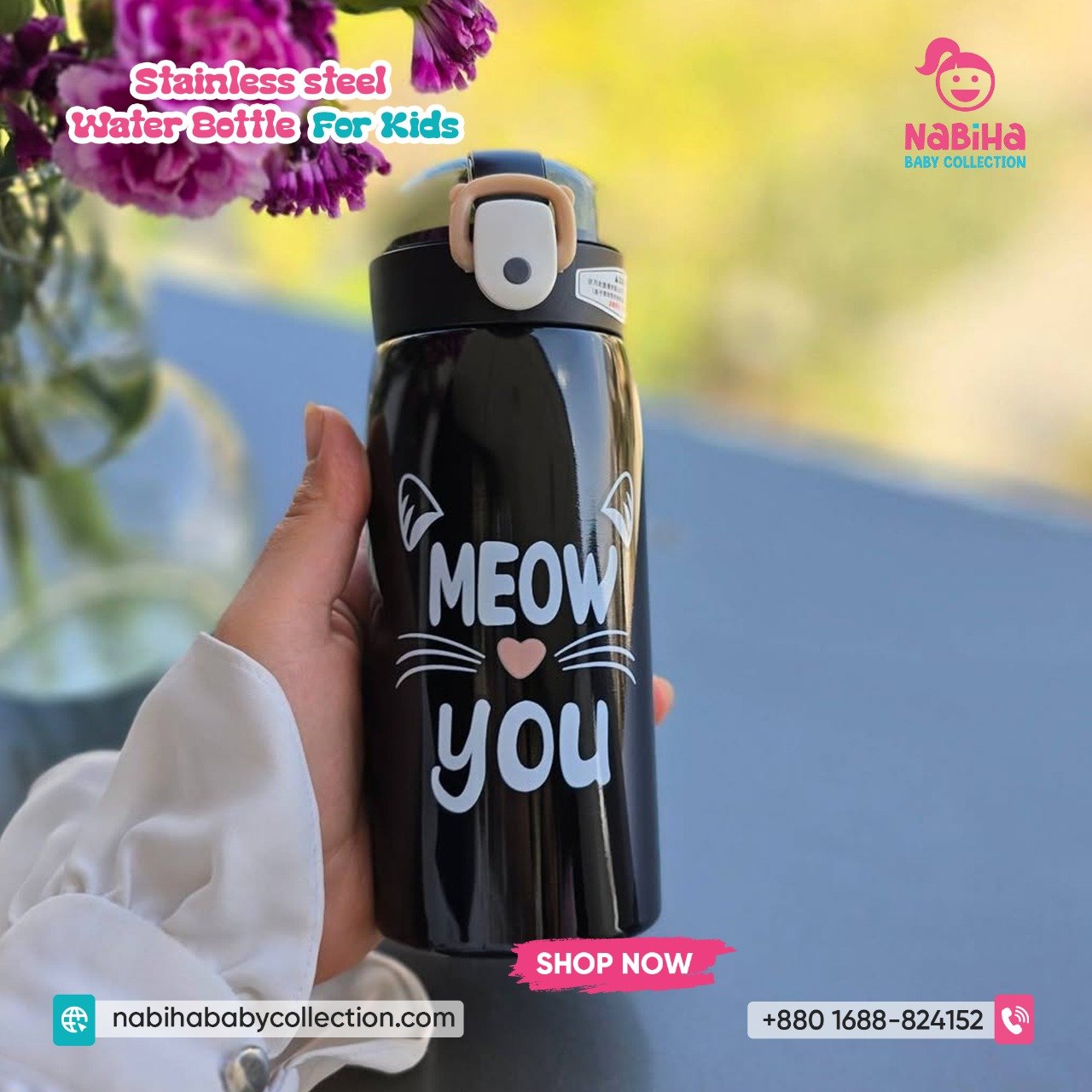 Cat Design Kids Stainless Steel Water Bottle