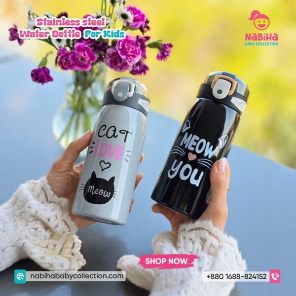 Cat Design Kids Stainless Steel Water Bottle (350-500ML)