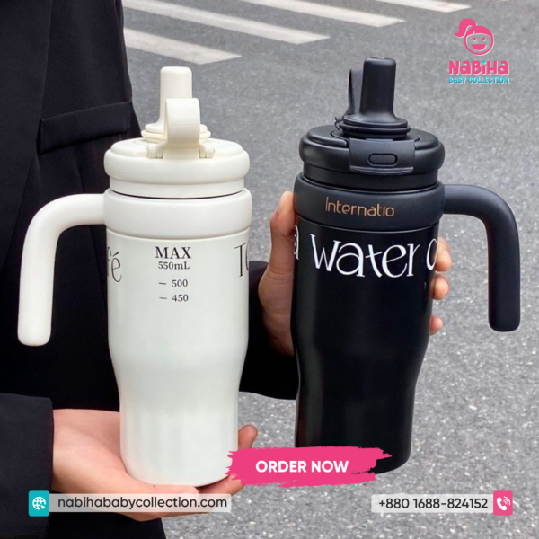 Internatio Water Cup – 550ml Insulated Stainless Steel Tumbler with Handle & Straw