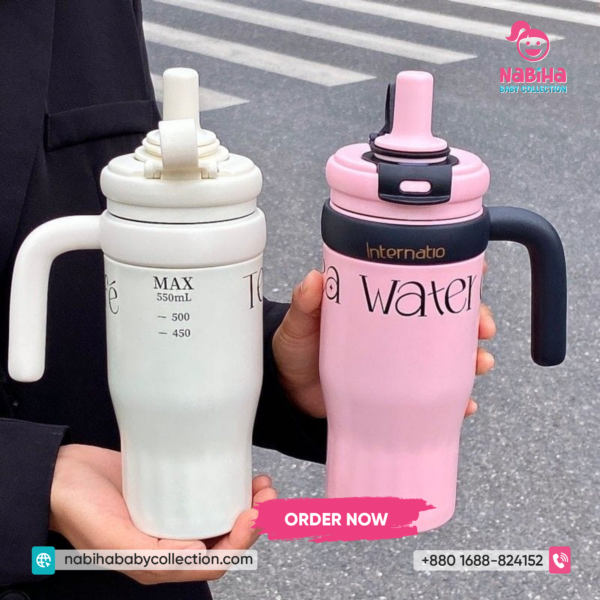 Internatio Water Cup – 550ml Insulated Stainless Steel Tumbler with Handle & Straw