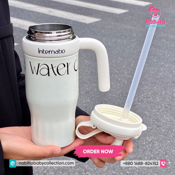 Internatio Water Cup – 550ml Insulated Stainless Steel Tumbler with Handle & Straw