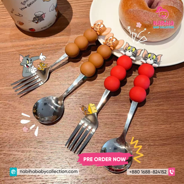 Tom and Jerry Cartoon Kids Spoon Set – Cute Stainless Steel Dessert Spoon
