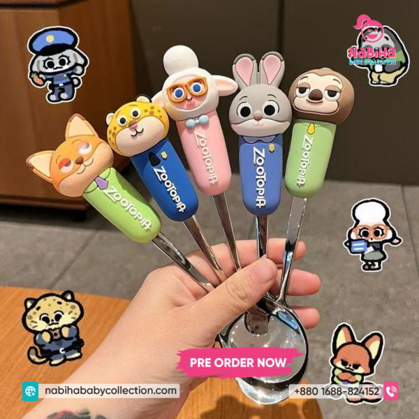 Zootopia Cartoon Kids Spoon Set – Cute Stainless Steel Feeding Spoon