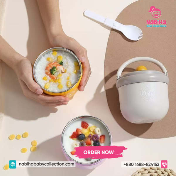 Premium Baby Food Thermos Bowl with Spoon & Handle Lid