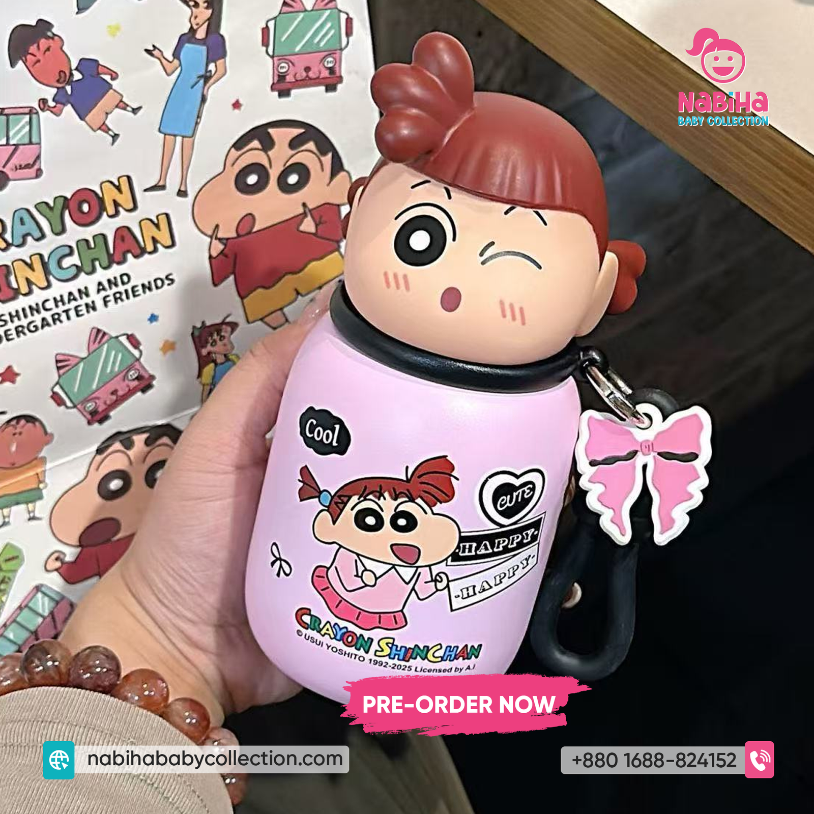 Shinchan Character Kids Water Bottle with Strap