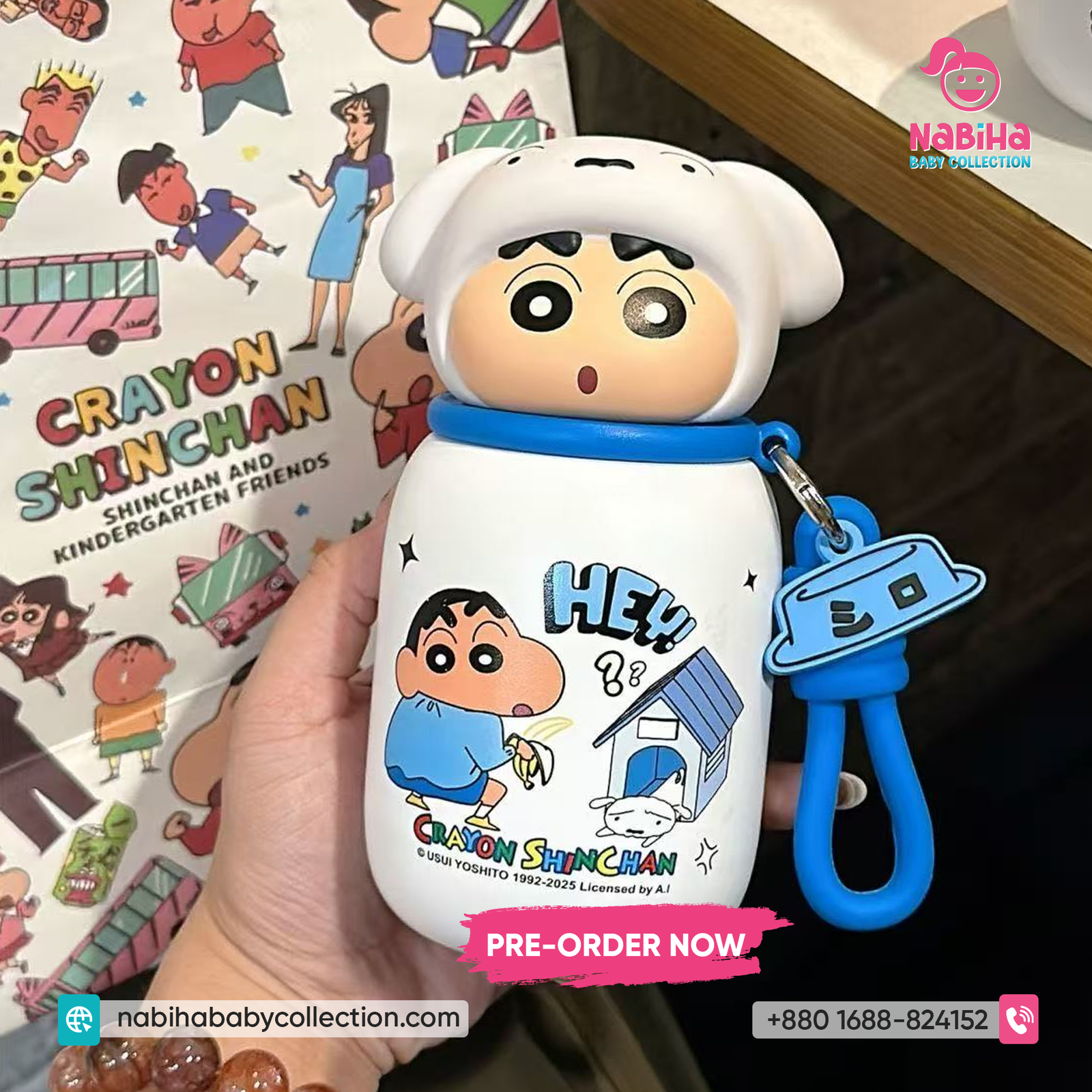 Shinchan Character Kids Water Bottle with Strap