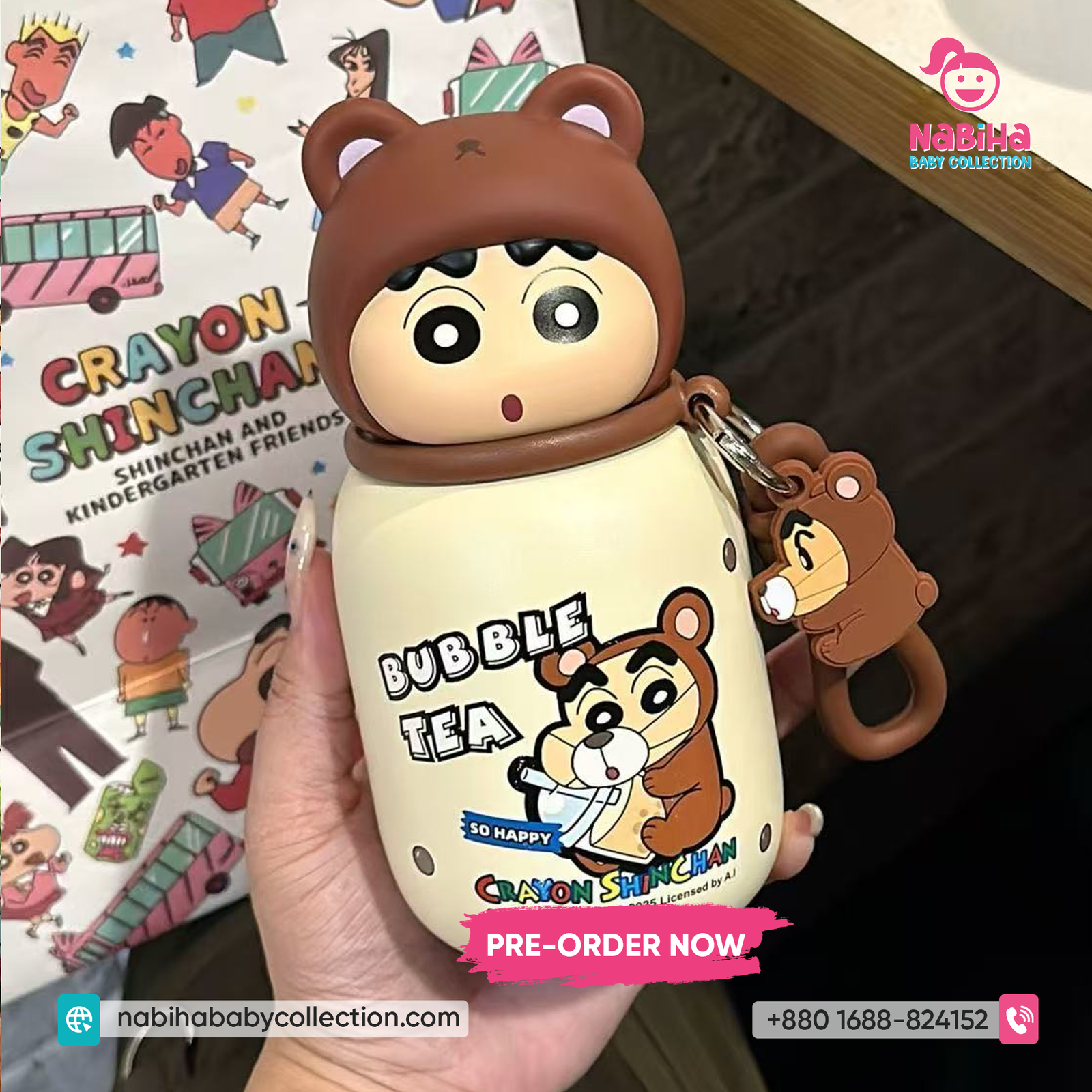 Shinchan Character Kids Water Bottle with Strap