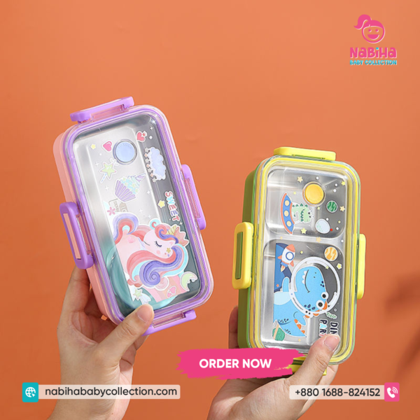 Cartoon Stainless Steel Kids Lunch Box – Leak Proof Compartment Tiffin Box
