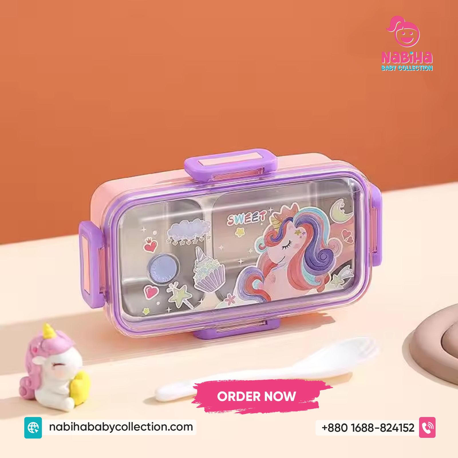 Cartoon Stainless Steel Kids Lunch Box – Leak Proof Compartment Tiffin Box