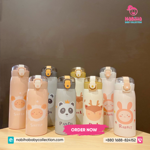 Cute Animal Kids Stainless Steel Water Bottle (350ml–500ml) – Leak Proof Thermal Flask
