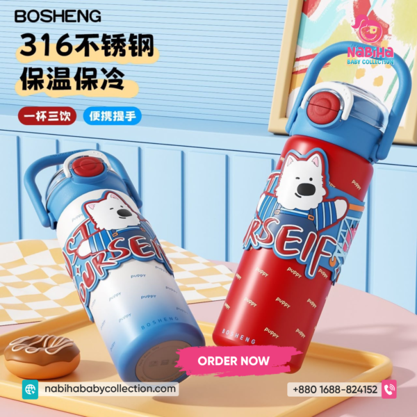 Puppy Kids Insulated Water Bottle – Leak Proof School Flask with Handle