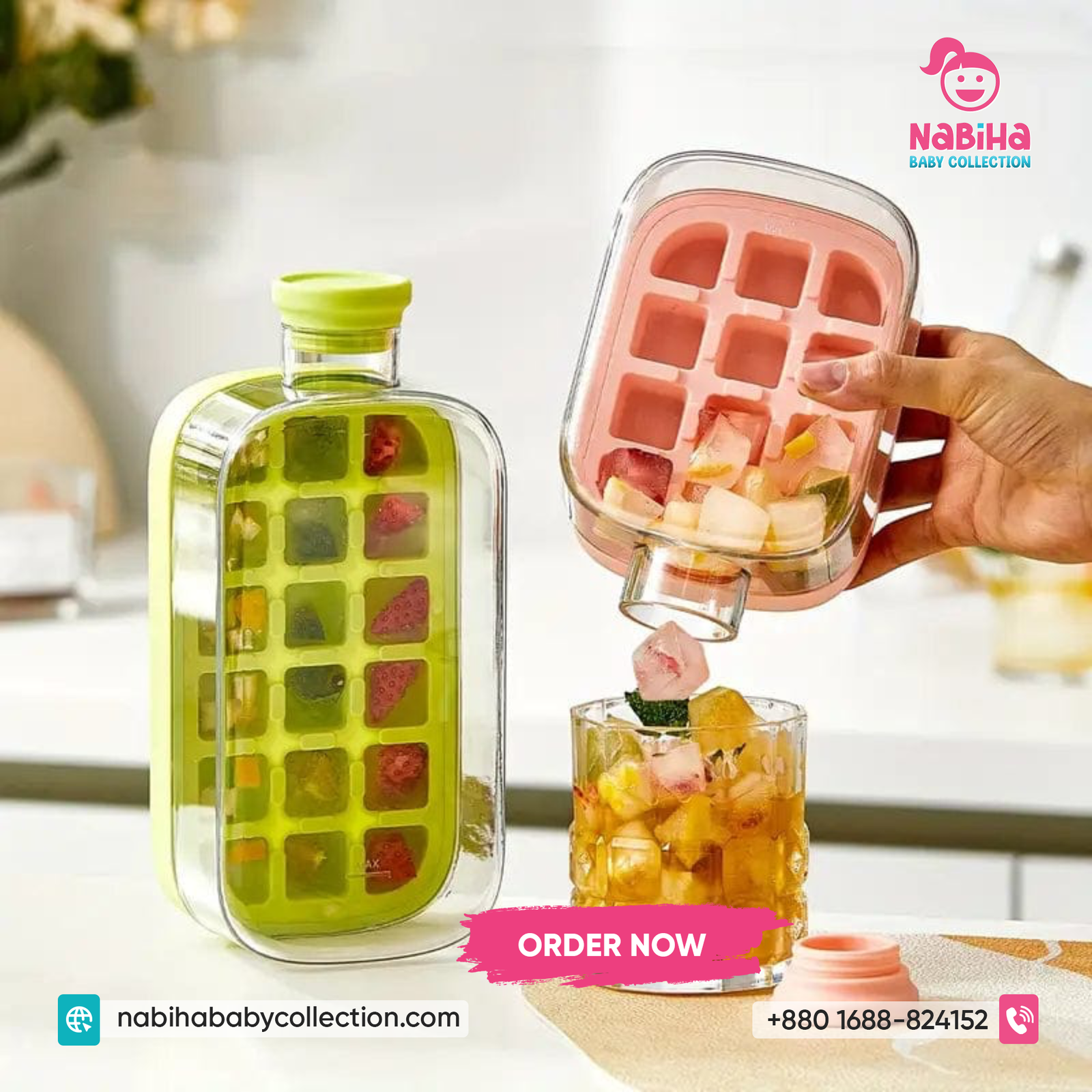 Ice Cube Water Bottle with Built-in Ice Tray – Leak Proof Juice Bottle with Straw