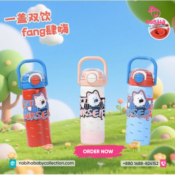 Puppy Kids Insulated Water Bottle – Leak Proof School Flask with Handle