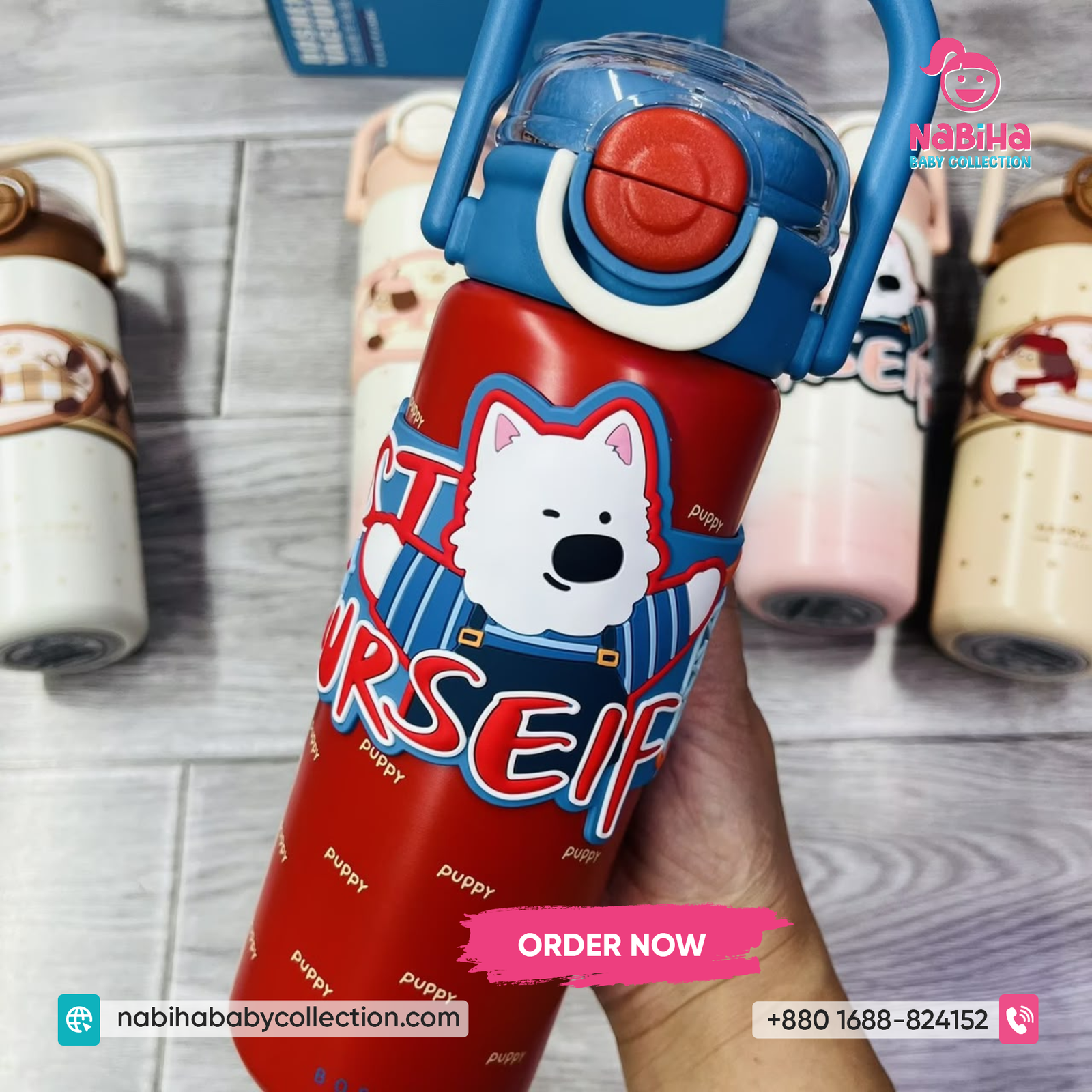 Puppy Kids Insulated Water Bottle – Leak Proof School Flask with Handle