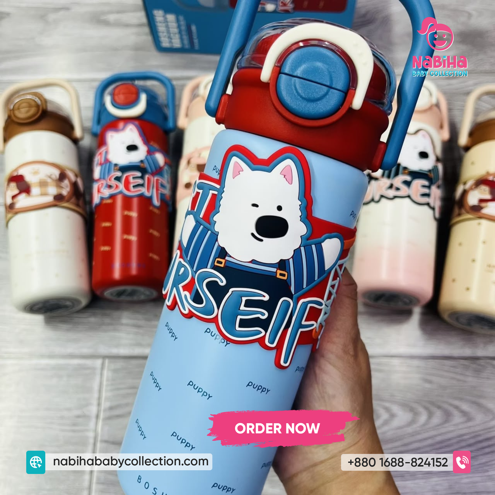 Puppy Kids Insulated Water Bottle – Leak Proof School Flask with Handle