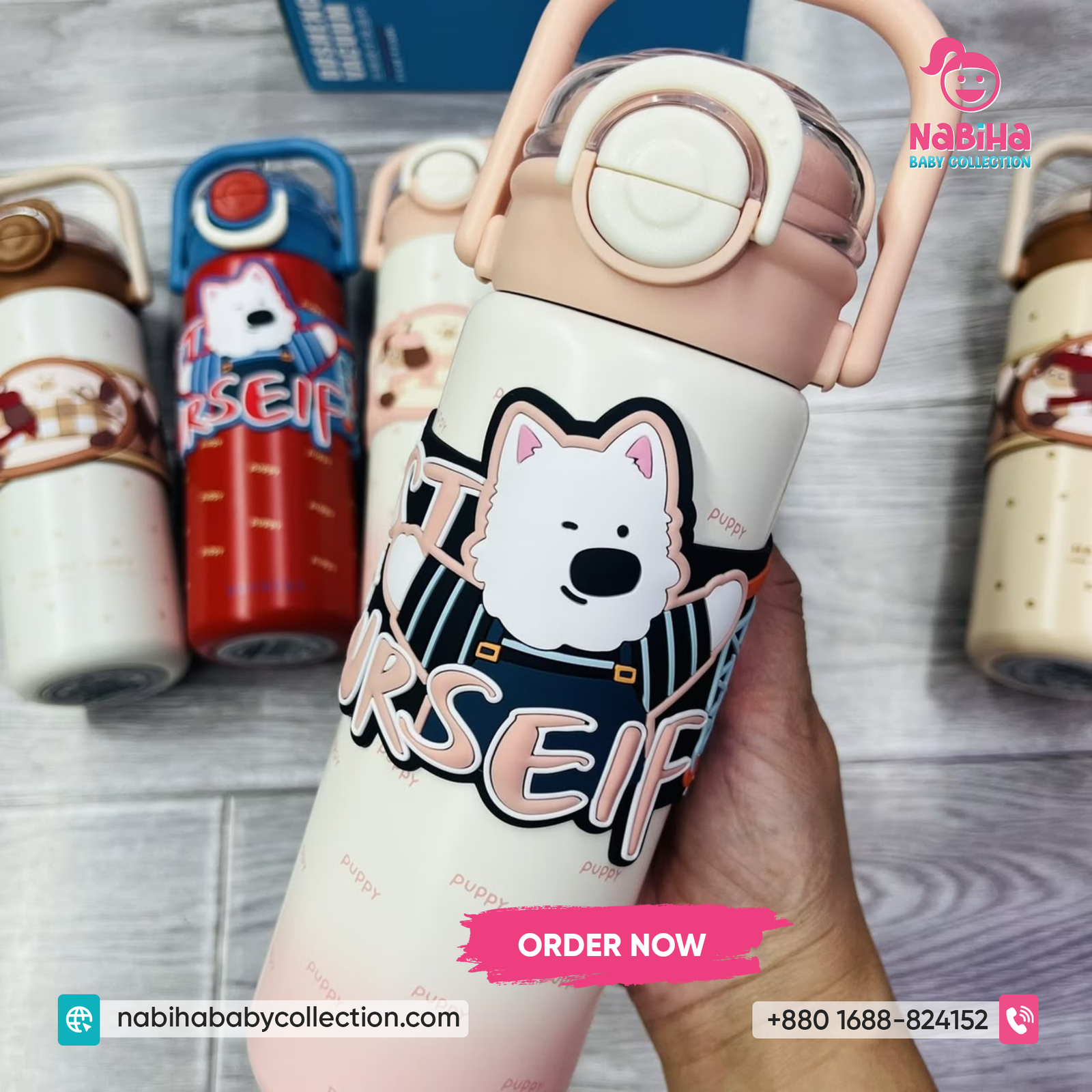 Puppy Kids Insulated Water Bottle – Leak Proof School Flask with Handle