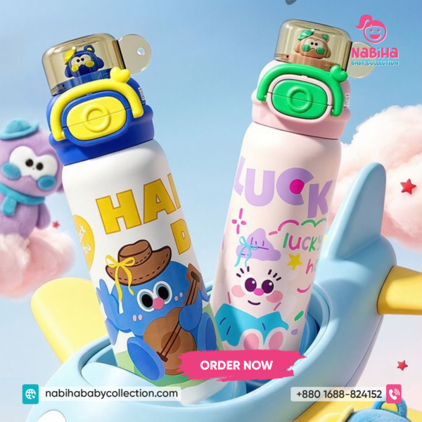 Lucky Cartoon Kids Stainless Steel Water Bottle – Leak Proof Thermal Flask
