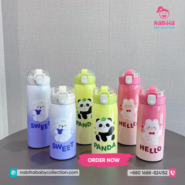 Cute Cartoon Kids Stainless Steel Water Bottle (350ml–500ml) – Leak Proof Thermal Flask
