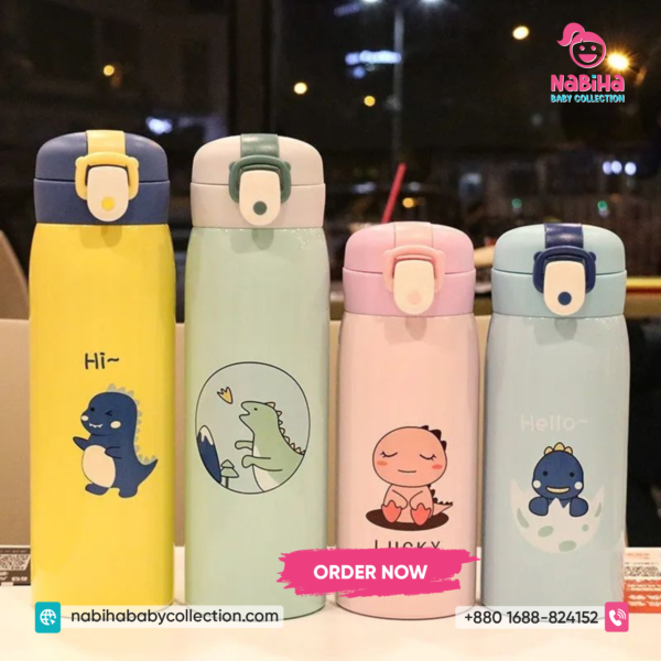Hi Lucky Dinosaur Kids Stainless Steel Water Bottle (350ml–500ml) – Leak Proof Thermal Flask