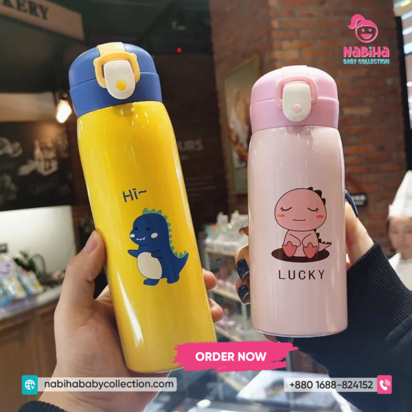 Hi Lucky Dinosaur Kids Stainless Steel Water Bottle (350ml–500ml) – Leak Proof Thermal Flask