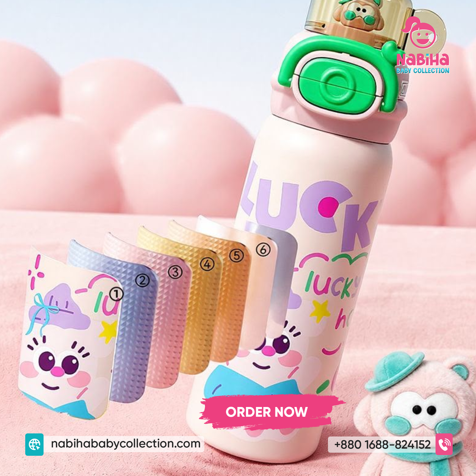 Lucky Cartoon Kids Stainless Steel Water Bottle – Leak Proof Thermal Flask