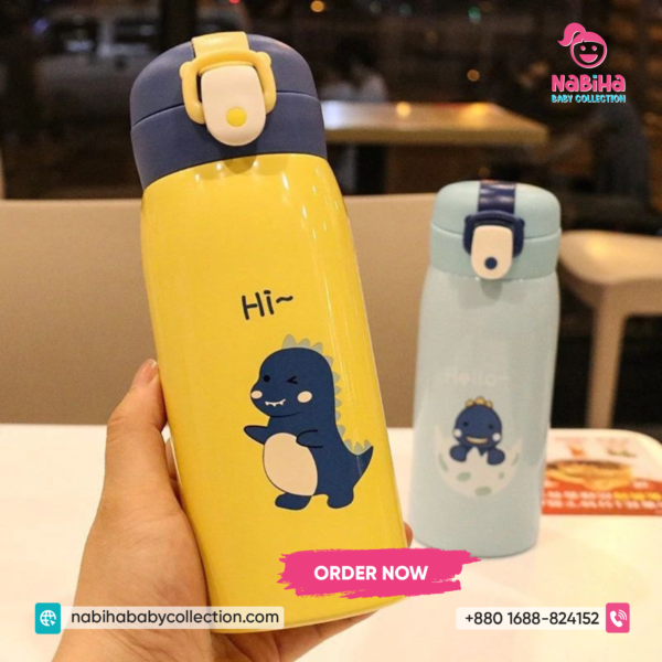 Hi Lucky Dinosaur Kids Stainless Steel Water Bottle (350ml–500ml) – Leak Proof Thermal Flask