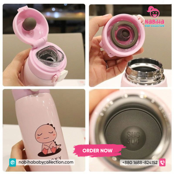 Hi Lucky Dinosaur Kids Stainless Steel Water Bottle (350ml–500ml) – Leak Proof Thermal Flask