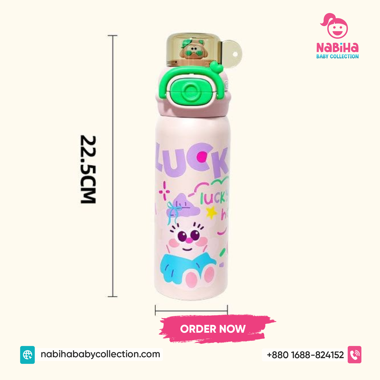 Lucky Cartoon Kids Stainless Steel Water Bottle – Leak Proof Thermal Flask