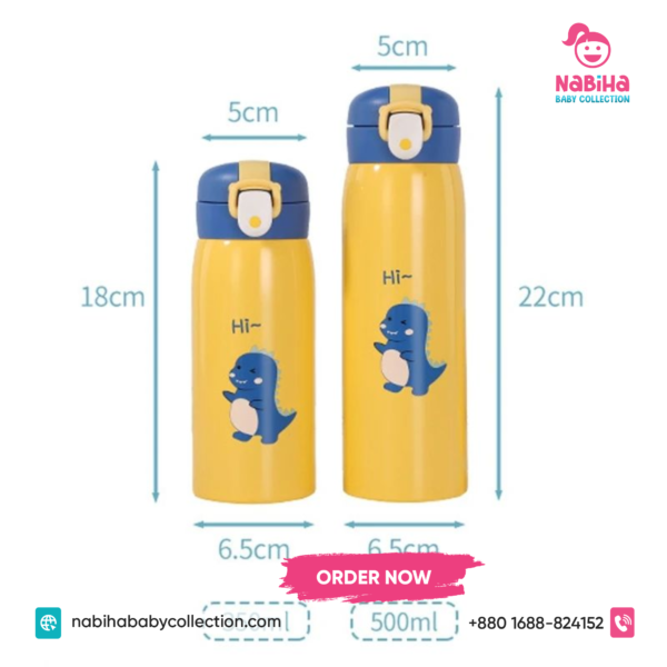 Hi Lucky Dinosaur Kids Stainless Steel Water Bottle (350ml–500ml) – Leak Proof Thermal Flask