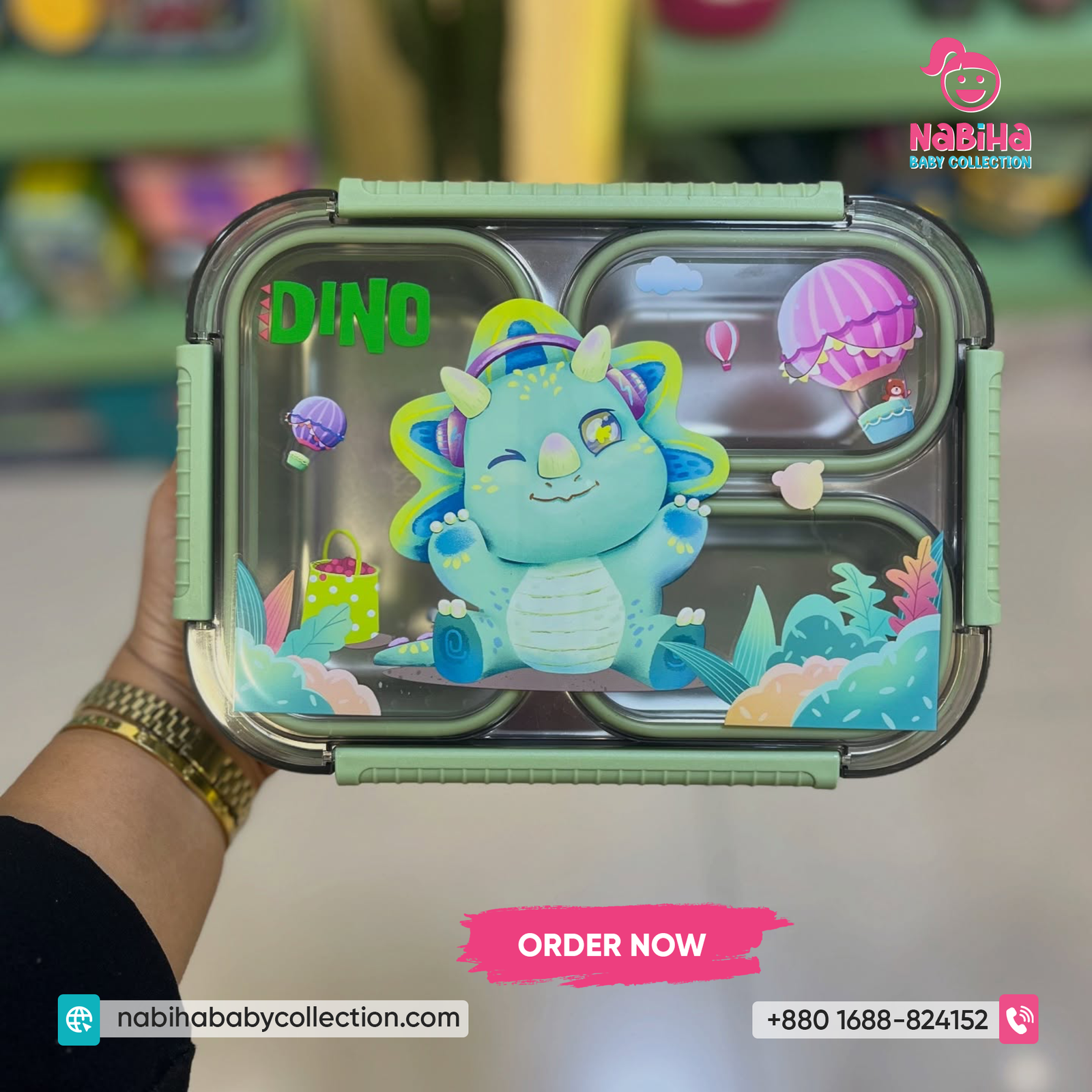 Unicorn & Dino Kids Stainless Steel Lunch Box – Leak Proof 4 Compartment Tiffin Box