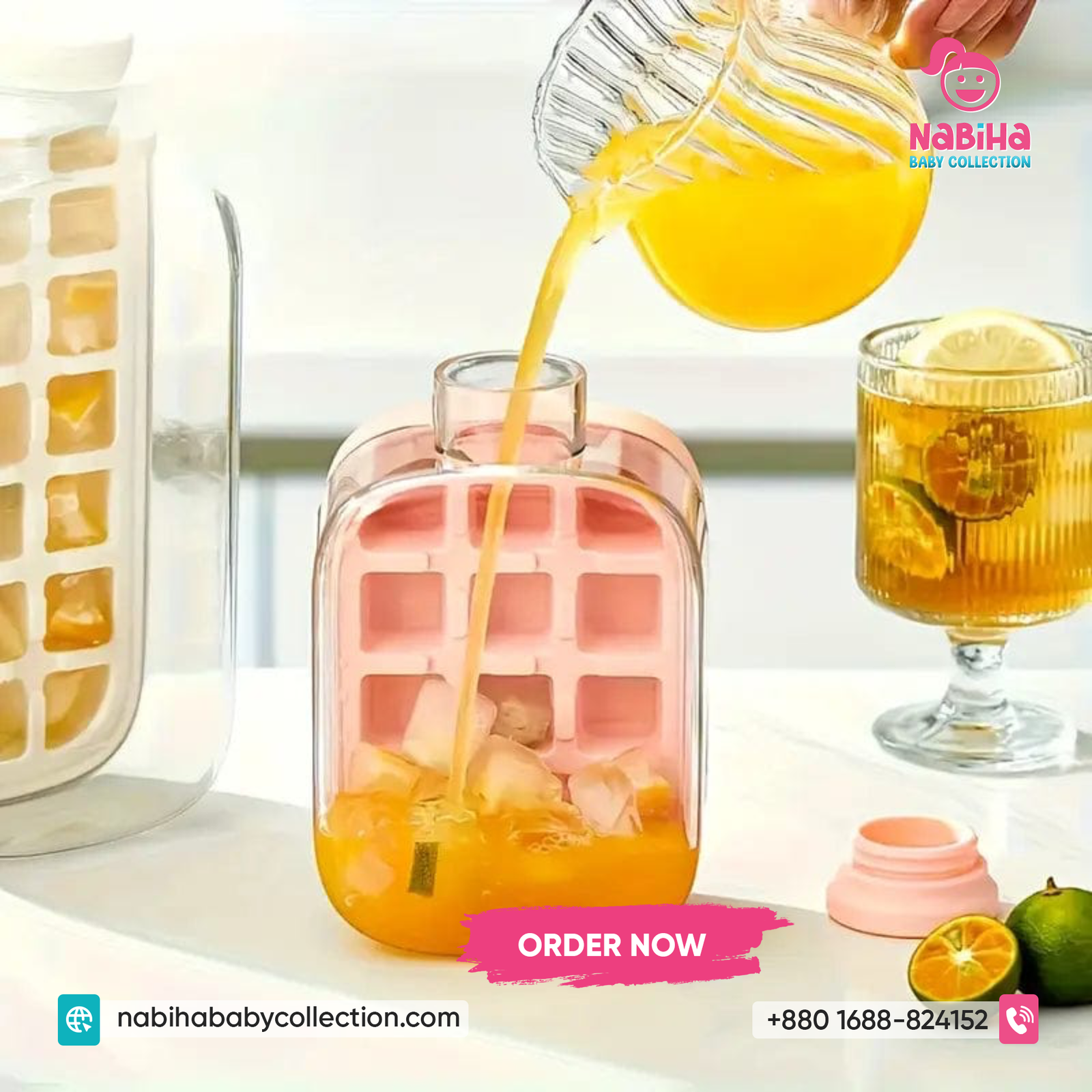 Ice Cube Water Bottle with Built-in Ice Tray – Leak Proof Juice Bottle with Straw