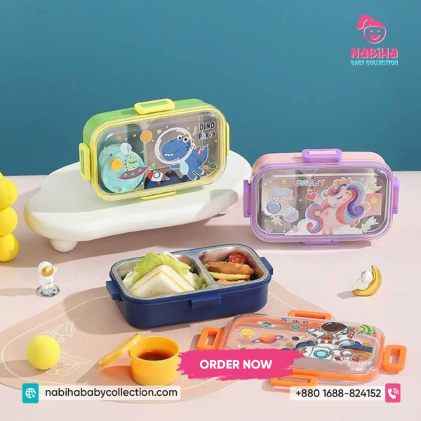 Cartoon Stainless Steel Kids Lunch Box – Leak Proof Compartment Tiffin Box