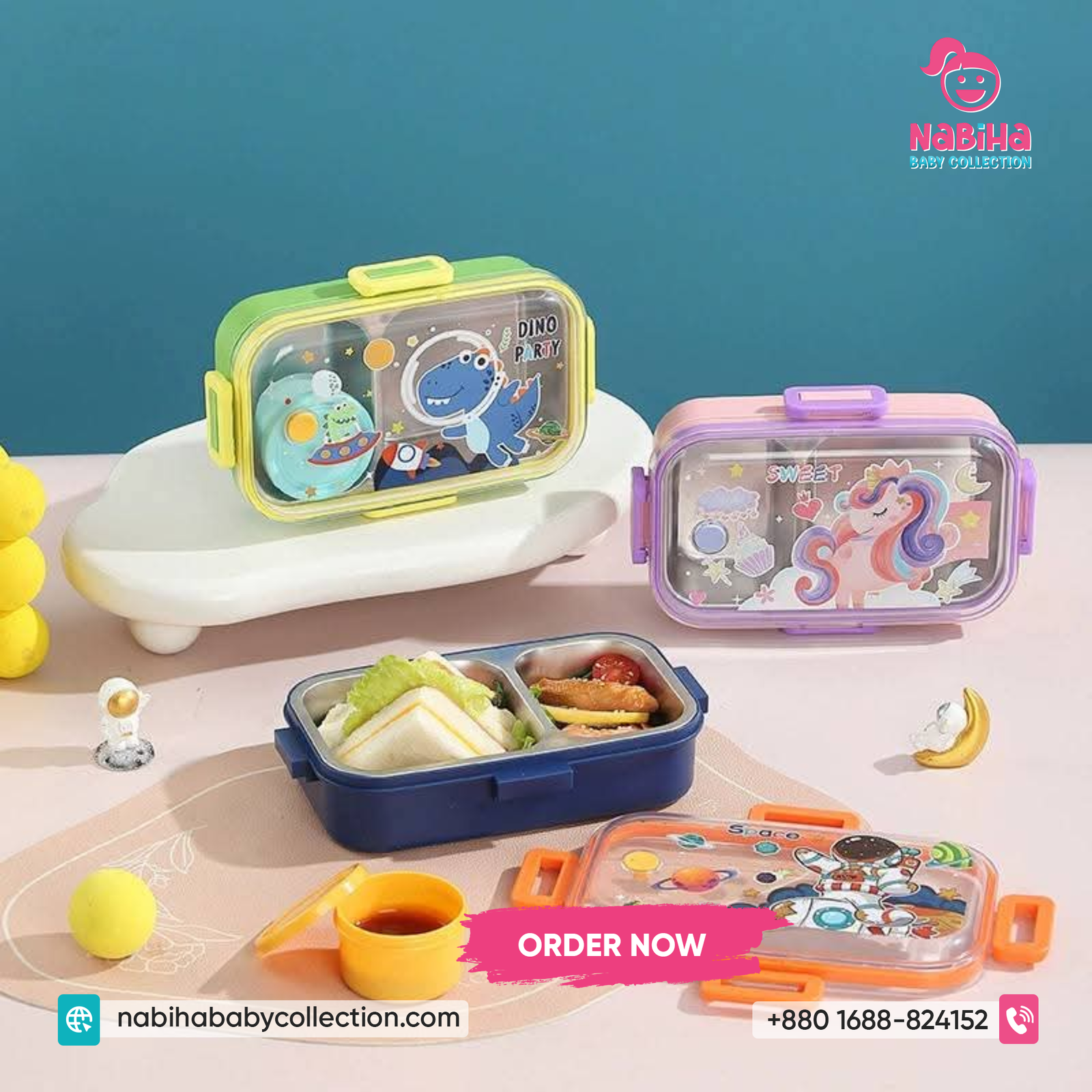 Cartoon Stainless Steel Kids Lunch Box – Leak Proof Compartment Tiffin Box