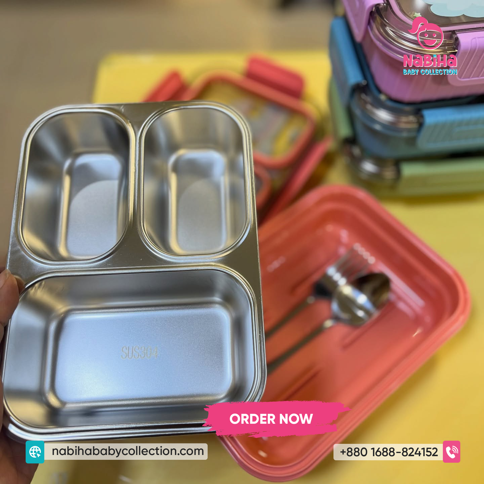 Unicorn & Dino Kids Stainless Steel Lunch Box – Leak Proof 4 Compartment Tiffin Box