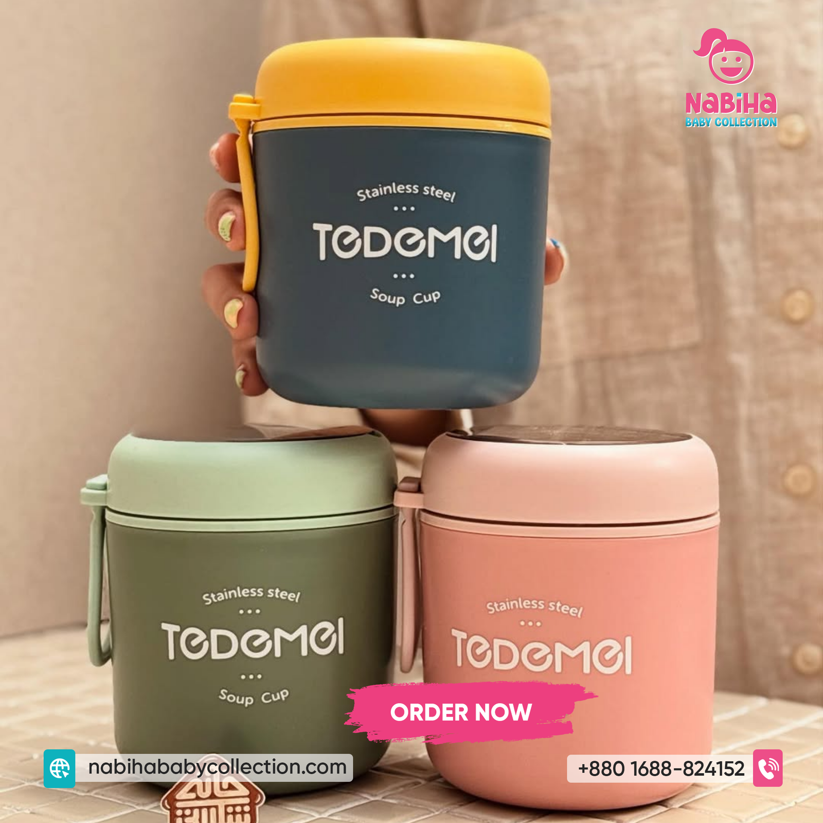 Tedemei Stainless Steel Soup Cup – Insulated Thermos Food Jar with Lid & Carry Loop