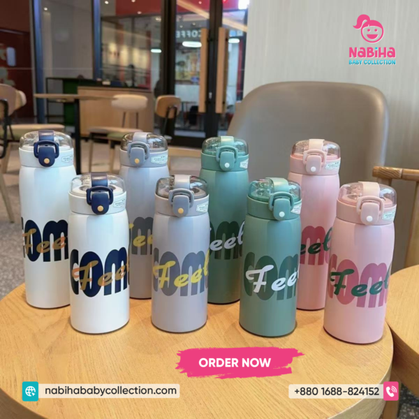 Aesthetic Stainless Steel Thermos Bottle – Vacuum Insulated Water Bottle with Flip Lock Lid & Leather Buckle (2 Sizes | 4 Colors)