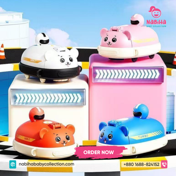 Turbo Bear Bumper Car Water Bottle – Leak Proof Kids Straw Cup with Strap